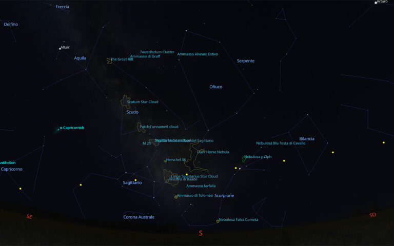 Rappresentazione del cielo nella notte del 23 luglio 2023